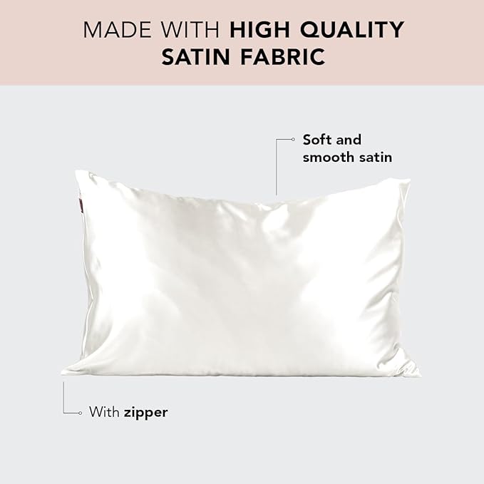 Kitsch Satin Pillowcase with Zipper for Hair & Skin, Softer Than Silk Pillow Cases Queen Size Set of 2, Wrinkle-Free, Smooth and Cooling Satin Pillow Covers, Standard Size 19"x26" - Ivory, 2pcs