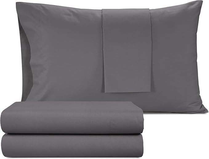 IZOD 100% Egyptian Cotton Sheets Set Twin Size, Cotton Percale Crisp Sheet Set 3Pc, Lightweight & Deep Pocket fits Upto 17", Long-Staple Soft Combed, Hotel Style Luxury Bedding Sheet - Carbon Steel