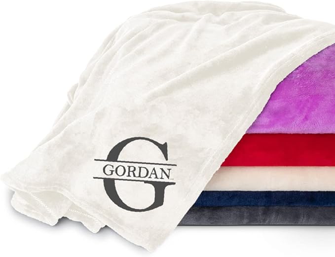 Personalized Passion Blankets with Custom Name & Initial Monogram - Super Soft and Cozy Fleece - Unisex Custom Blanket for Him and Her - 60x40 Inches - Cream