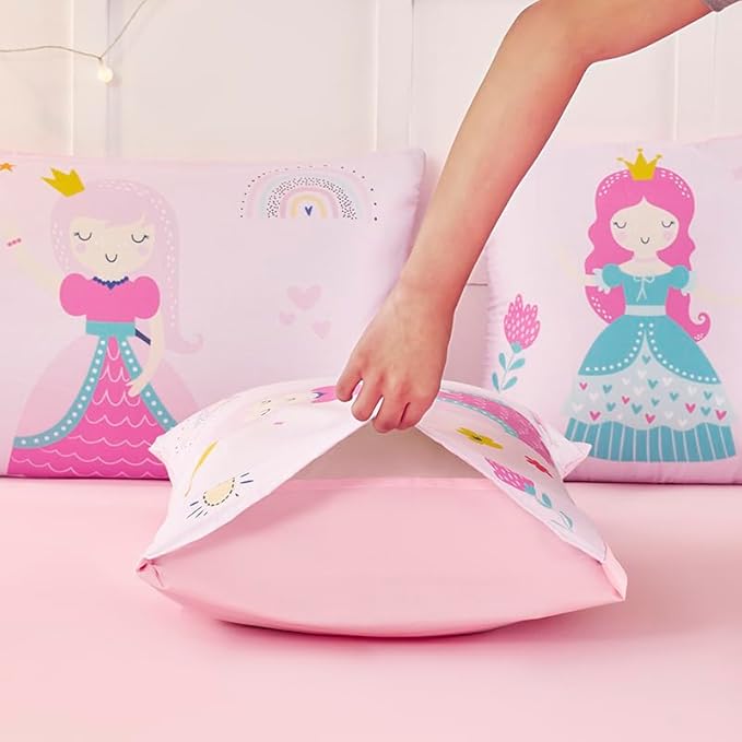 ANGIYUIN 6Pcs Pink Twin Size Comforter Set for Girls Princess Bedding Fairy Tales Castle Kids Bed in A Bag with Sheets Cute Soft Printed Girl Bedding Set for All Season