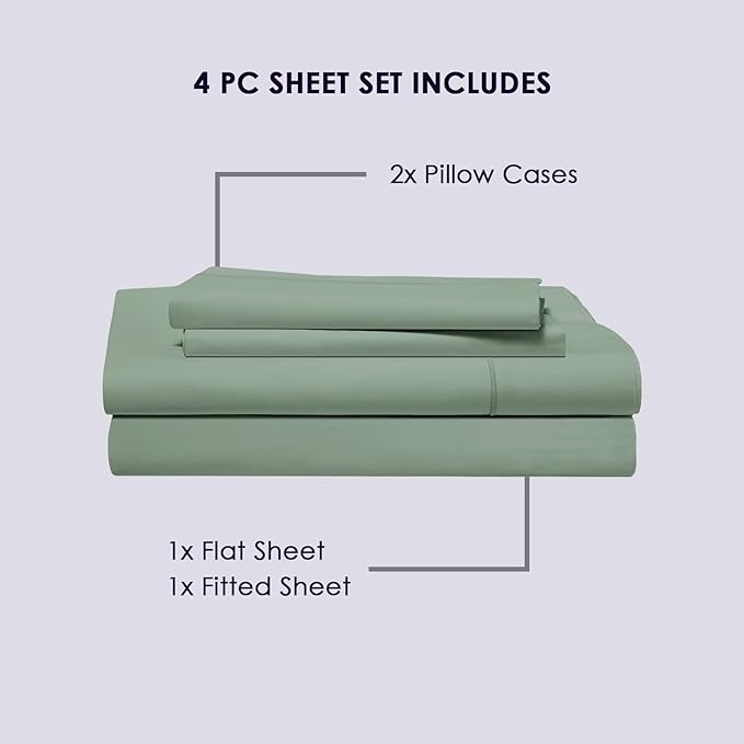 Pizuna Pure 100% Cotton Sheets California King Size, 800 Thread Count Long Staple Cotton Crisp Sateen Sheets California King with 15inch Deep Pocket (Combed Sea Foam Cotton Sheets California King)