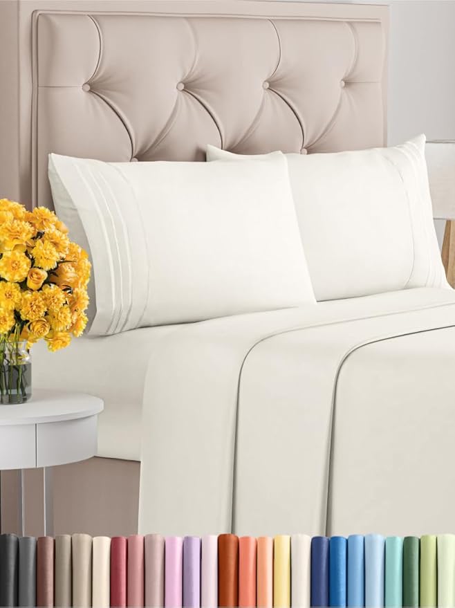 Queen Size 4 Piece Sheet Set - Extra Soft, Breathable & Cooling Sheets - Hotel Luxury Durable Bed Sheets for Women & Men - Deep Pockets, Easy-Fit & Wrinkle-Free Sheets - Ivory Oeko-Tex Bed Sheet Set