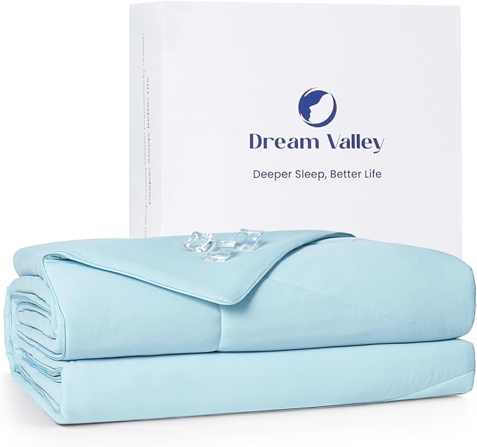Dream Valley® Outlast® Deepsleep Cooling Comforter, Full/Queen Size, NASA-Grade Space Technology Cooling Blanket for Hot Sleepers Night Sweats, Q-Max > 0.45 Aerocool™ Breathable, Ice Blue, 90"x90"