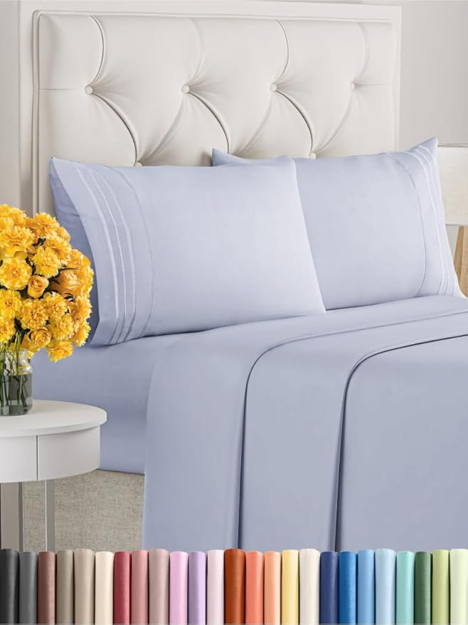 Cal King Size 4 Piece Sheet Set - Extra Soft, Breathable, and Cooling Sheets - Hotel Luxury Bed Sheets for Women & Men - Deep Pockets, Easy-Fit & Wrinkle-Free - Light Dusty Purple Oeko-Tex Bed Sheets