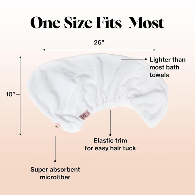 Kitsch Microfiber Hair Towel Wrap for Women - Microfiber Towel, Super Absorbent, Quick Dry, Anti-Frizz - for Long and Short Hairs, Turbans for Women, Hair Wrap - White