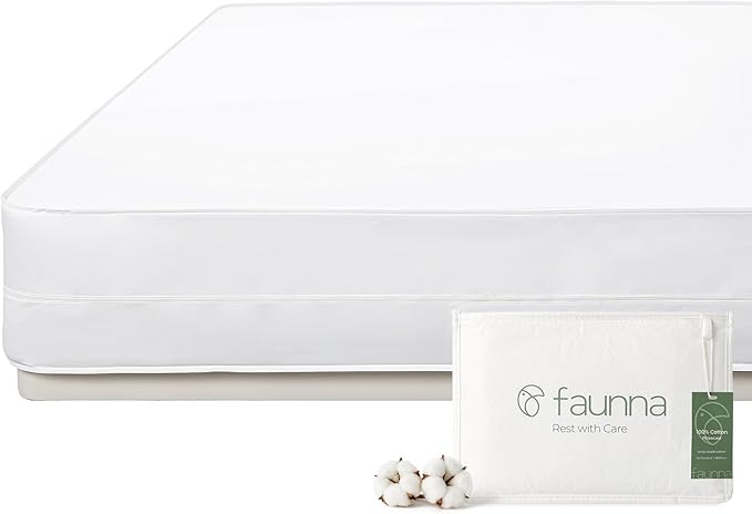 FAUNNA 100% Cotton Mattress Encasement, Bed Bug and Dust Mite Proof Mattress Protector Hypoallergenic & Antibacterial Protection, Noiseless Zippered Six-Sided Mattress Cover (Full 12" Deep)