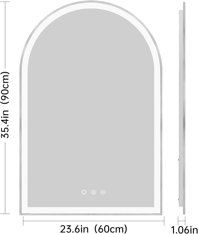 Arched LED Mirror for Bathtoom 24"x36", Brushed Nickel LED Bathroom Mirror with Lights-Fogless, Dimmable, Shatterproof, Touch Sensor, 3 Color Changing