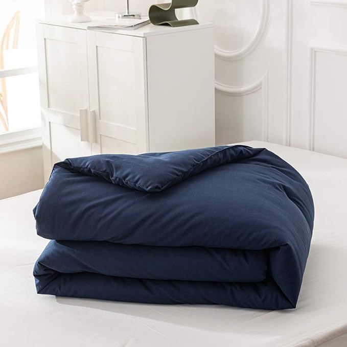 Cottonight Navy Blue Comforter Queen Set Dark Blue Bedding Comforter Set Full Solid Navy Blanket Quilts Men Boys Breathable Soft Navy Blue Comforter with 2 Pillowcases