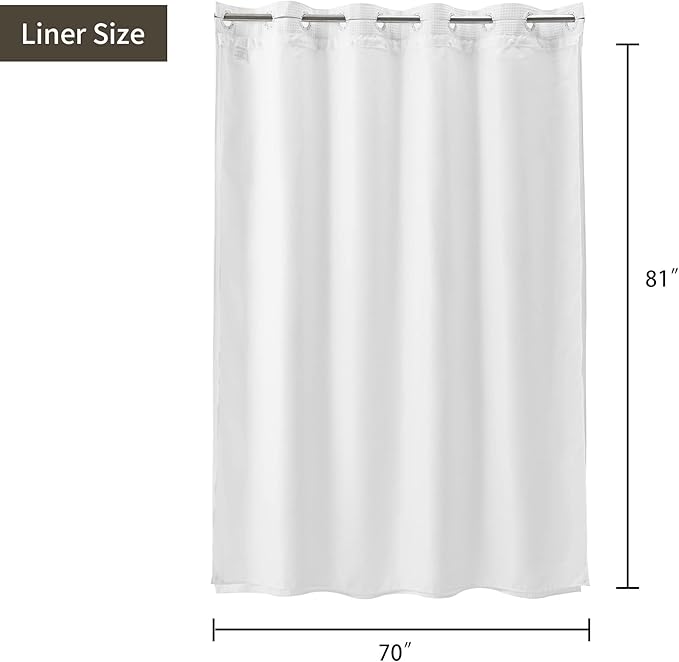 River Dream 86" Extra Long No Hooks Shower Curtain with Snap in Liner, Waffle Weave Cotton Blend,Hotel Quality,White,71Wx86L