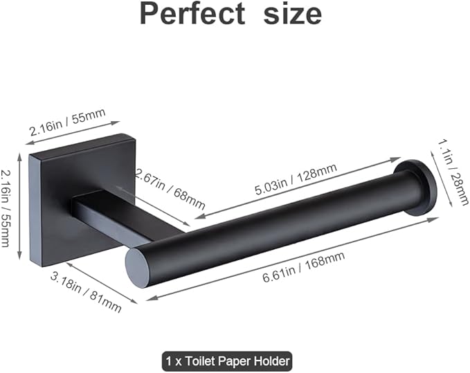 Modern Matte Black 304 Stainless Steel Toilet Paper Holder Wall Mounted Permanent Bathroom Tissue Roll Holder Toilet Paper Roll Holder Luxe Finish Toilet Roll Holder Sleek Stylish toilet tissue holder