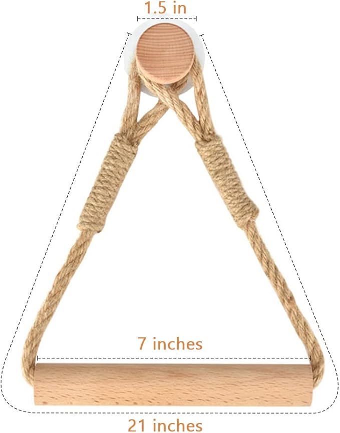Wood & Rope Wall Toilet Paper Holder, Rustic Tissue Rolls Paper Holder Wall Mounted, Nautical Rattan Bathroom Accessories with Self-Adhesive Seamless Screw (with Bead)