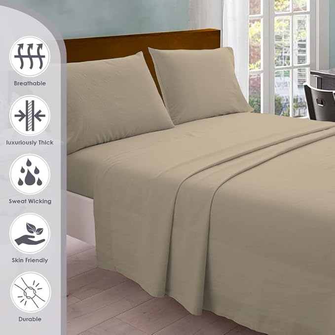 Pizuna Pure 100% Cotton California King Size Sheets, 800 Thread Count Long Staple Cotton Crisp Sateen Sheets with 15inch Deep Pocket (Combed Simply Taupe)