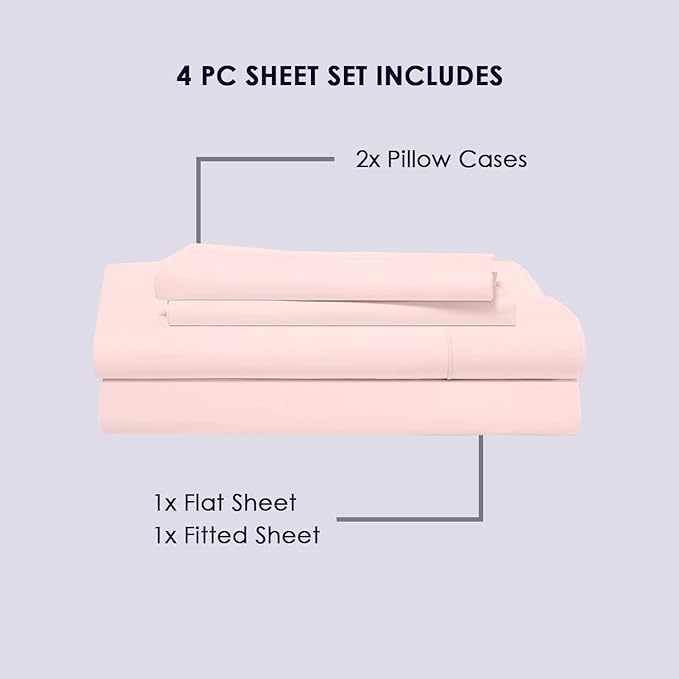 Pizuna Pure 100% Cotton California King Size Sheets, 800 Thread Count Long Staple Cotton Crisp Sateen Sheets with 15inch Deep Pocket (Light Pink)