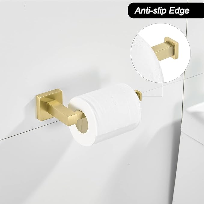 FORBATH Gold Toilet Paper Holder Towel Ring, Brushed Gold Bathroom Hardware, Hand Towel Holder Toilet Tissue Roll Holder Set, Wall Mount SUS304 Stainless Steel Bath Accessories, 2pcs