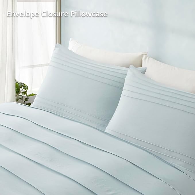 Oli Anderson Cornflower Blue Duvet Cover King Size - Pleated King Duvet Cover, 3PCS Soft and Breathable Textured Bedding Set with Zipper Closure(Cornflower Blue,104"x90")