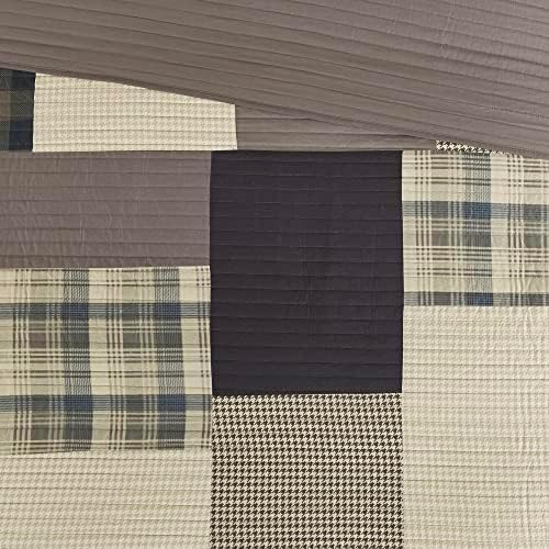 Woolrich Winter Hills Reversible Quilt Set - Cottage Styling Reversed to Solid Color, All Season Lightweight Coverlet, Cozy Bedding Layer, Matching Shams, Oversized Full/Queen, Plaid Tan 3 Piece