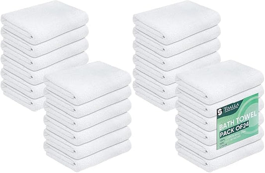100% Cotton Bath Towel Set Pack of 24|500 GSM|Soft Large Bath Towel|Super Absorbent|Quick Dry|Ideal for Pool Home Gym Spa Hotel|Perfect for Daily Use|Bath Towel Set 24x48 Inche|White