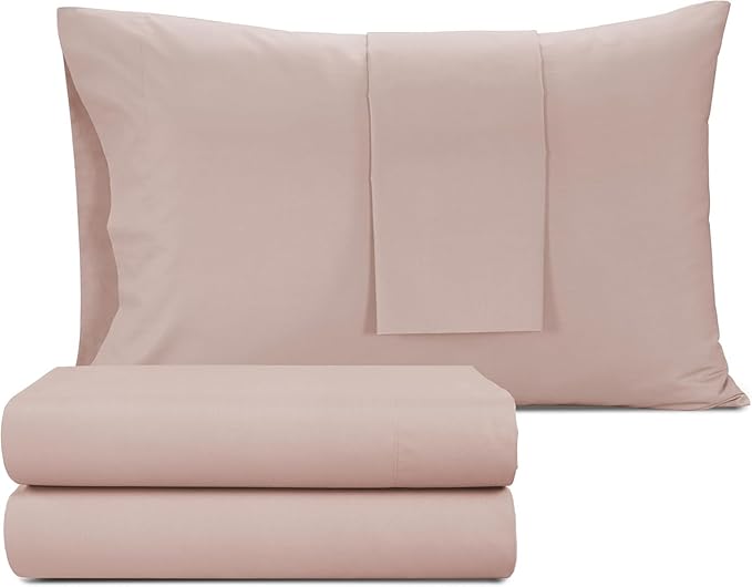 IZOD 100% Egyptian Cotton Sheets Set Twin Size, Cotton Percale Crisp Sheet Set 3Pc, Lightweight & Deep Pocket fits Upto 17", Long-Staple Soft Combed, Hotel Style Luxury Bedding Sheet - Blush Rose