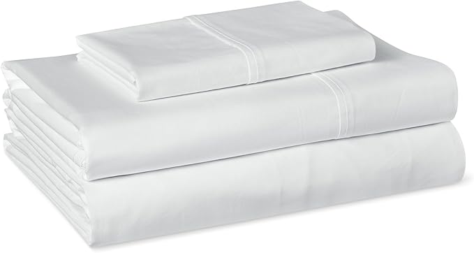 Amazon Basics Soft Organic Cotton Sheet Set with 1-Piece Pillowcase, White, Twin XL