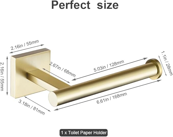 Luxury Brushed Gold Toilet Paper Holder Wall Mounted Bathroom Toilet Paper Roll Holder Toilet Tissue Holder Warm Elegant Finish 304 Stainless Steel Tissue Roll Holder for Bathroom Washroom Kitchen