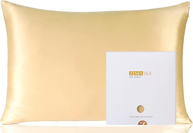 ZIMASILK 100% Pure Mulberry Silk Pillowcase for Hair and Skin Health,Soft and Smooth,Both Sides Premium Grade 6A Silk,600 Thread Count,with Hidden Zipper,1pc(Toddler 13''x18'',Champagne)