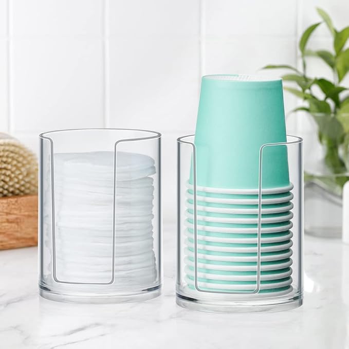 Bathroom Cup Dispenser, Disposable Mouthwash Cups Holder Fit 3oz Small Paper Cups, Clear Plastic Cup Dispenser for Bathroom Vanity Countertop Rinsing Cups Storage (2 Pack)