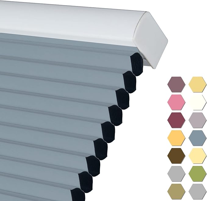 Persilux Blackout Cellular Shades Cordless Window Shades Bottom up UV Protection Thermal Insulated Honeycomb Window Blinds for Windows, Bedroom, Home and Office, Blue, 64" W x 38" H
