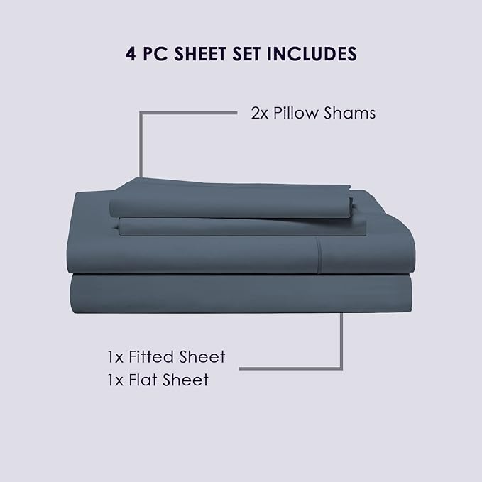 Pizuna Pure 100% Cotton Crisp Sateen Sheets Queen Size - 800 Thread Count - Long Staple Cotton - 15in Deep Pocket - Combed Dark Blue