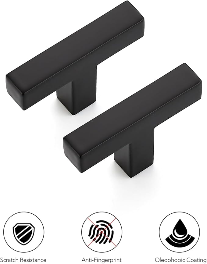 Ravinte 5 Pack Solid Single Hole Slim Square Bar Drawer Handles - Cabinet Hardware Pulls in Matte Black - Kitchen and Bathroom Handles