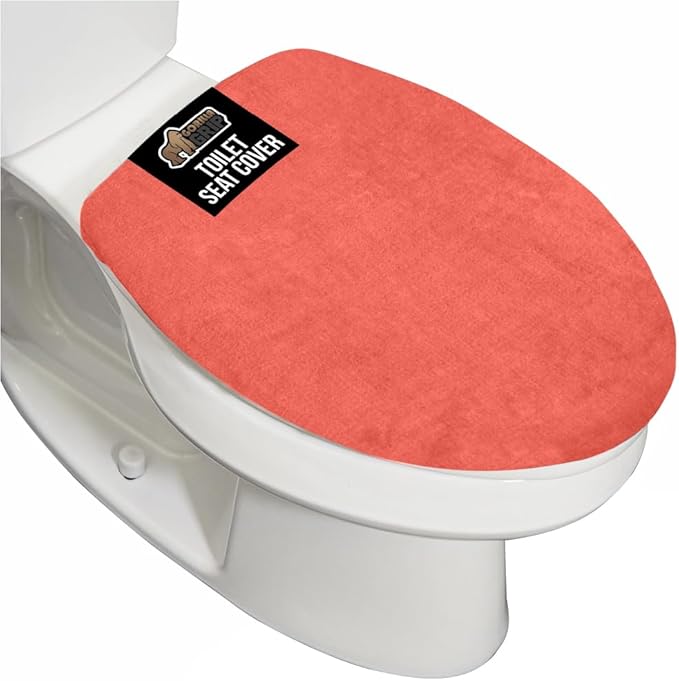 GORILLA GRIP Thick Memory Foam Bathroom Toilet Lid Seat Cover, Soft Velvet Topside, Machine Wash, Plush Cushioned Covers Fits Most Size Lids, Decorative Bath Room Accessories, 19.5x18.5, Coral
