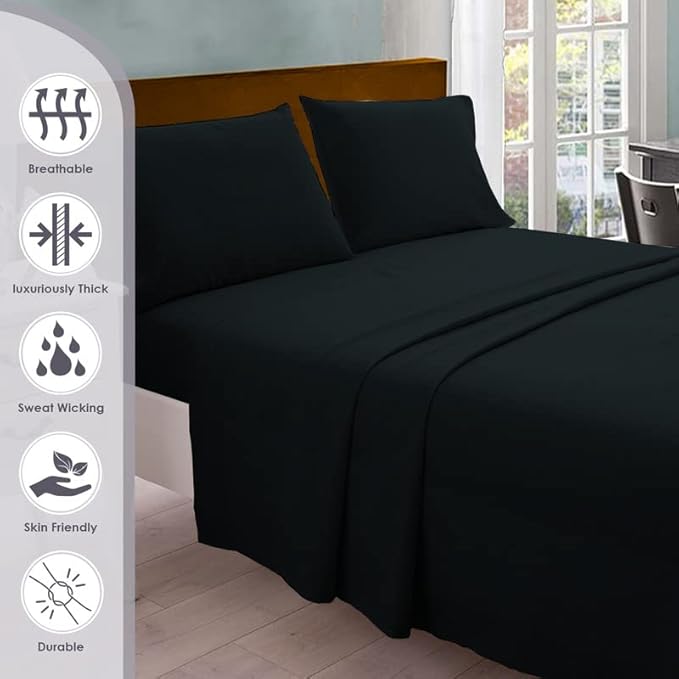 Pizuna Pure 100% Cotton Sheets California King Size, 800 Thread Count Long Staple Cotton Crisp Sateen Sheets California King with 15inch Deep Pocket (Combed Black Cotton Sheets California King)