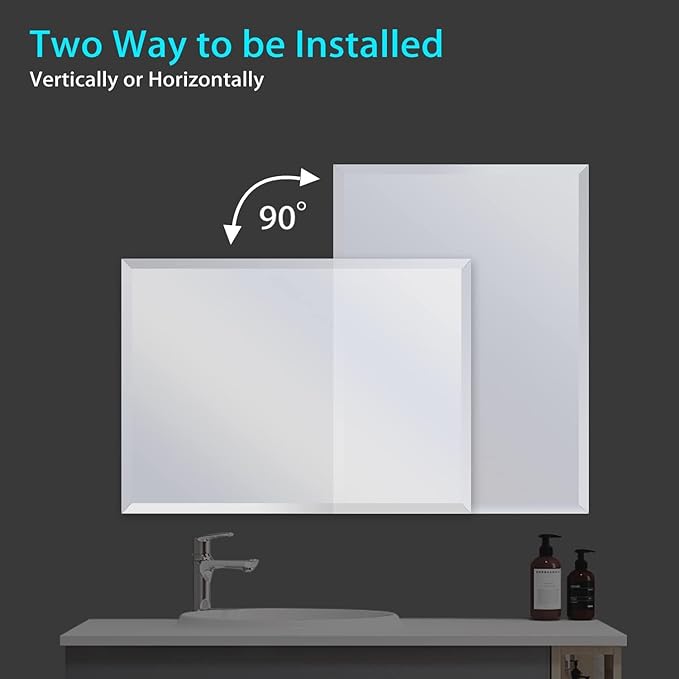 30x30 Inch Bathroom Mirror Frameless Beveled Edge Rectangle Wall Mirror Explosion Proof and Shatterproof Bathroom Vanity Mirror Wall Mounted Hang Firmly (Horizontal or Vertical)