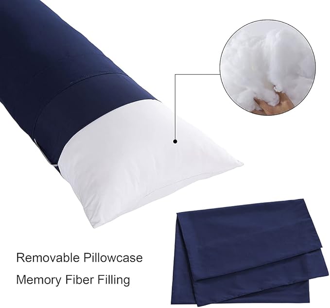 ELNIDO QUEEN Body Pillow with Pillowcase - Soft Long Bed Pillow for Adults - Breathable Full Body Pillow Insert for Sleeping, 20x54inches, Navy Blue