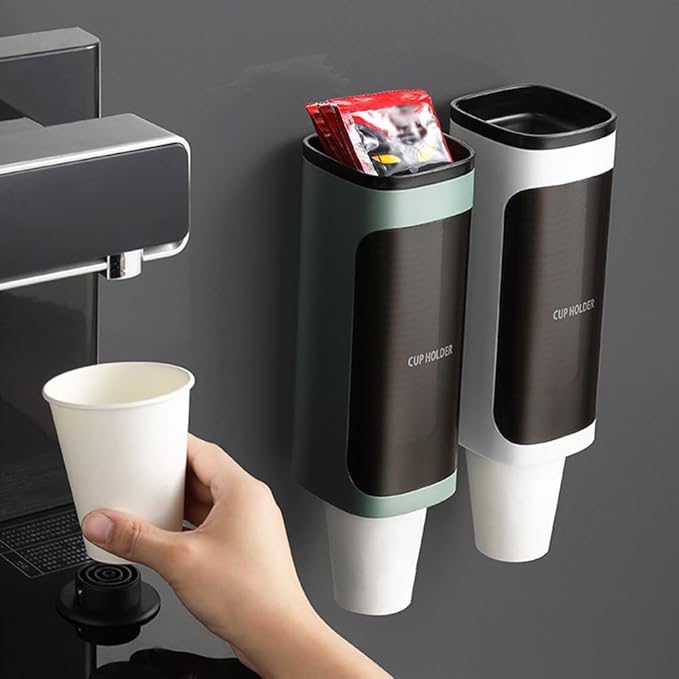 Cup Dispenser Wall Mounted, Bathroom Cup Dispenser Holder for 3oz-9.5oz Disposable Paper and Plastic Cups, Water Cooler Cup Dispenser with Adhesive Plate (Single White, 1 Pcs)