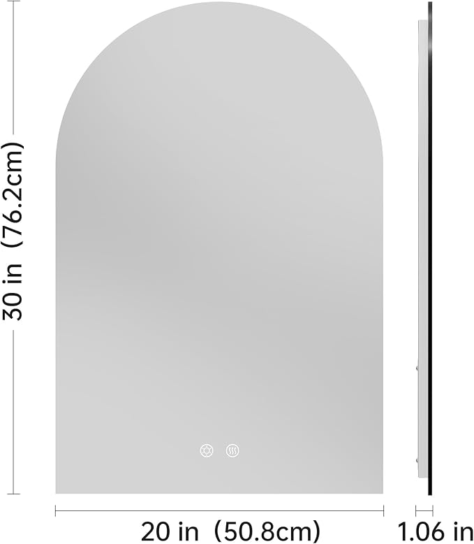 Arched Backlit Mirror Bathroom 20"x30"- Frameless LED Bathroom Mirror with Lights, Fogless, Dimmable, 3 Color Changing, Shatterproof, Touch Sensor