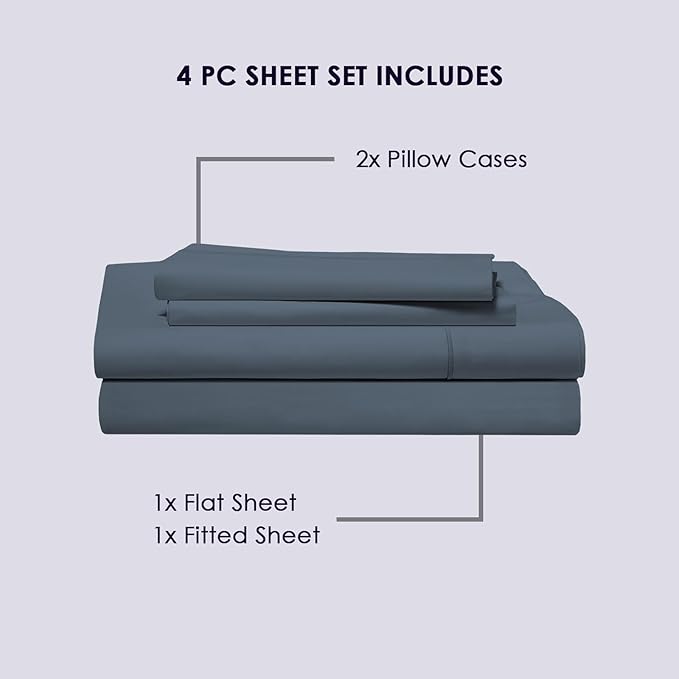 Pizuna Pure 100% Cotton California King Size Sheets, 800 Thread Count Long Staple Cotton Crisp Sateen Sheets with 15inch Deep Pocket (Dark Blue)