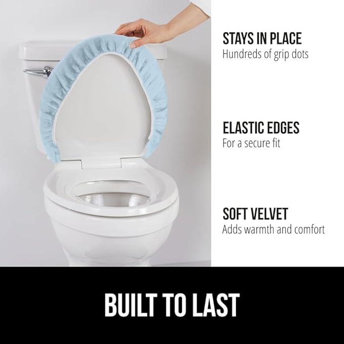 GORILLA GRIP Thick Memory Foam Bathroom Toilet Lid Seat Cover, Soft Velvet Topside, Machine Wash, Plush Cushioned Covers Fits Most Size Lids, Decorative Bath Room Accessories, 19.5x18.5, Light Blue