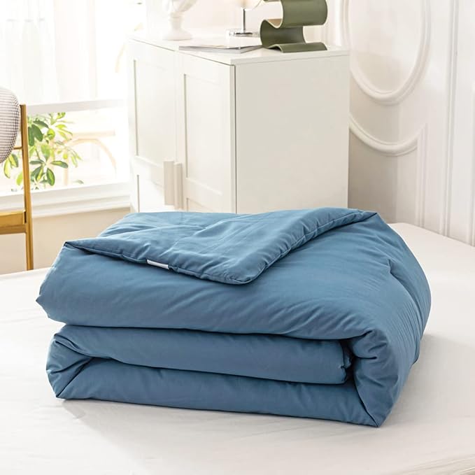 Cottonight Blue Comforter Sets King Lake Blue Bedding Set Haze Blue Blanket Quilt Solid Color Modern Breathable Soft King Bedding Comforter Sets for Women Men