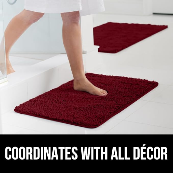 GORILLA GRIP Bath Rug Mat, Soft Absorbent Chenille, Quick Dry Microfiber Mats, Rubber Backing Washable Shower Floor Rugs, Bathmat Runner, US Designed Bathroom Home Decor Accessories 24x17, Burgundy