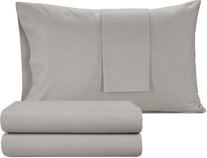 IZOD 100% Egyptian Cotton Sheets Set Twin XL Size, Cotton Percale Crisp Sheet Set 3Pc, Deep Pocket fits Upto 17", Long-Staple Soft Combed, Hotel Style Luxury Bedding Sheet - Sterling Silver