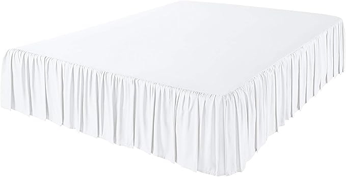KRISHNA Ruffled Bed Skirt with Split Corners Full, 100% Microfiber Hotel Quality, 12 Inch Drop Dust Ruffle Gathered Bedskirt with Platform, 54" x 75", White