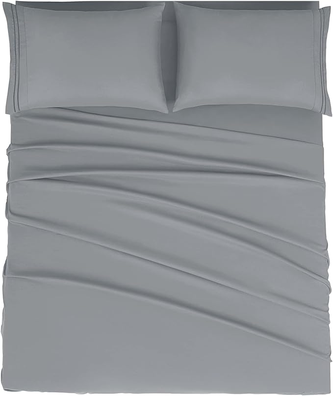 Mejoroom King Size Bed Sheet Set - Hotel Luxury 1800 Bedding Sheets & Pillowcases - 16" Deep Pocket Fitted Sheet, Soft, Breathable, Wrinkle & Fade Resistant - 4 Piece(King, Gray)