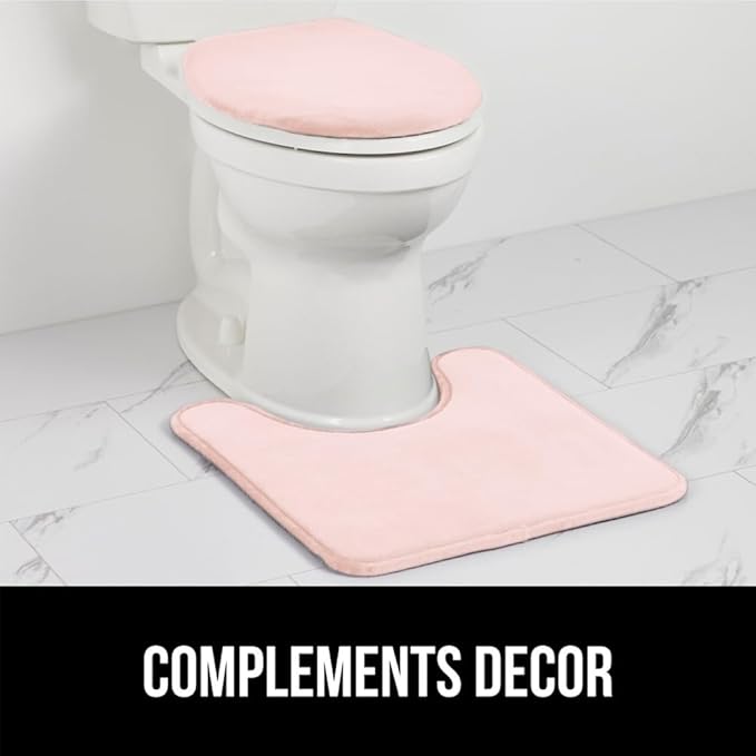 GORILLA GRIP Thick Memory Foam Bathroom Toilet Lid Seat Cover, Soft Velvet Topside, Machine Wash, Plush Cushioned Covers Fits Most Size Lids, Decorative Bath Room Accessories, 19.5x18.5, Light Pink