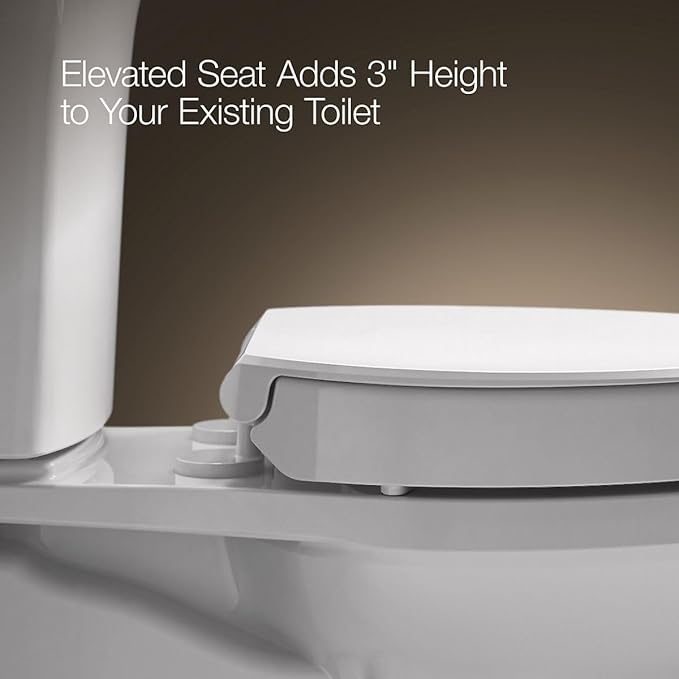 KOHLER 25876-96 Hyten 3" Height, Elevated Soft Close Round Toilet Seat, Contoured Seat with Grip-Tight Bumpers, Quick-Attach Hardware, Biscuit
