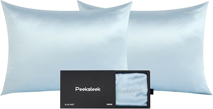 100% Mulberry Silk Pillowcases with Zipper– Luxurious, Anti-Aging Pillow Covers, 22 Momme 6A Grade Silk Pillow Cases 2 Pack for Hair and Skin Care (Hazel Blue, Queen (U.S. Standard))