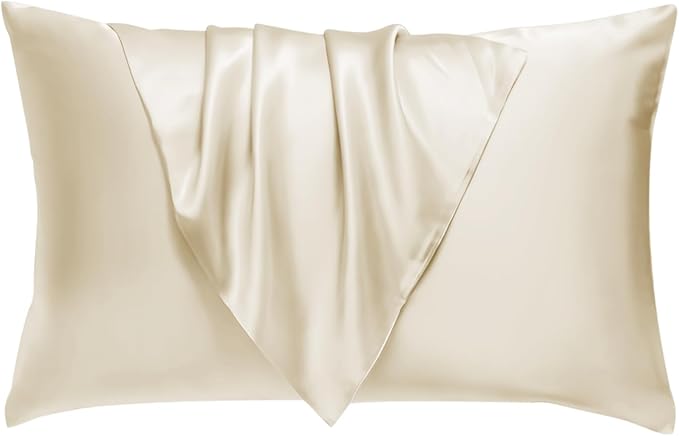 BHZ Satin Goose Down Feather Pillows King Size with Beige Satin Pillowcase for Hair and Skin, Cooling Pillow Cases Similar to Silk Pillow Cases, Decorative for Women, Mom Men