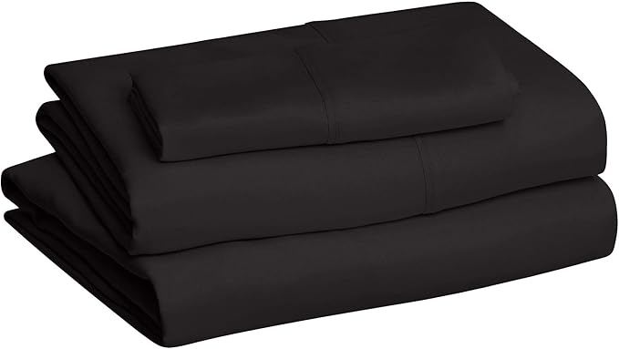 Amazon Basics 3 Count Lightweight Super Soft Easy Care Microfiber Bed Sheet Set with 14" Deep Pockets - Twin (Pack of 4), Black, Solid