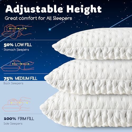 Cooling Side Sleeper Pillow for Neck and Shoulder Pain, Luxury Shredded Memory Foam Firm Cool Bed Pillows for Sleeping Set of 1- Adjustable Standard Size- Washable Cover Original White