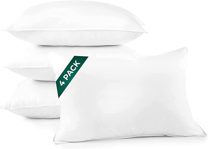 DOWNLITE 4-Pack Set of Hotel Style Hypoallergenic Down Alternative Bed Pillows – Standard/Queen Jumbo Size, 20” x 28” – Soft/Medium Density, for Stomach & Back Sleepers – Machine Washable