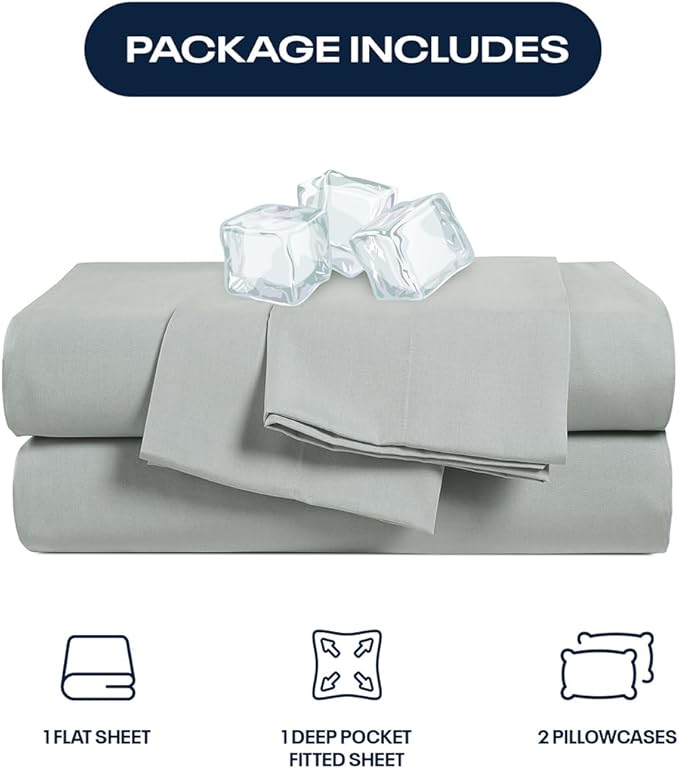 Reebok Queen Sheet Set from Tencel Eucalyptus - Soft, Cooling & Breathable for Hot Sleepers, Deep Pocket Up to 17 Inches, 4Pc Hotel Luxury Bedding Set, Bedsheet & Pillowcases (Lunar Rock, Queen)